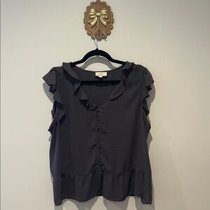 LOFT Women's Elegant Black Ruffle Blouse